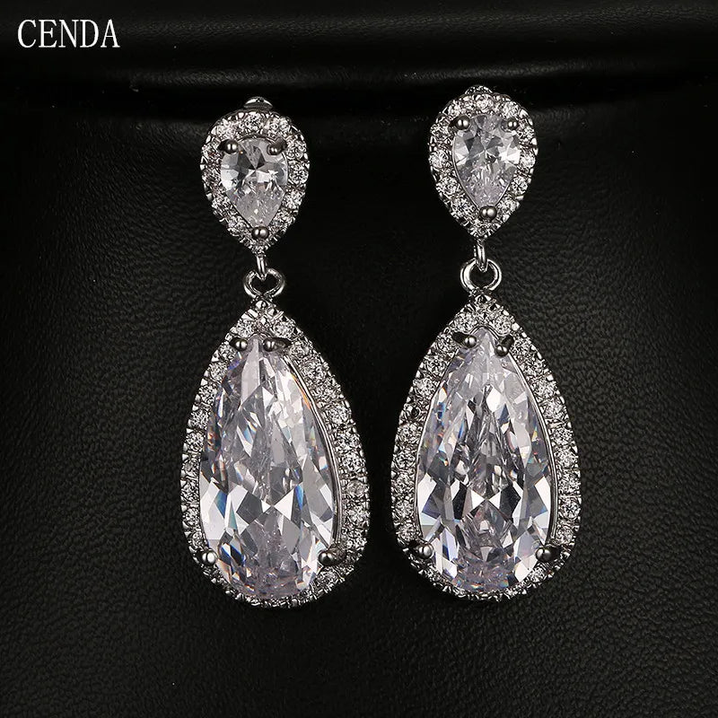 Cenda Luxury Bride Wedding 3A CZ Cartoon Trendy Long Drop Earrings for Women Anniversary Party MegaBDM