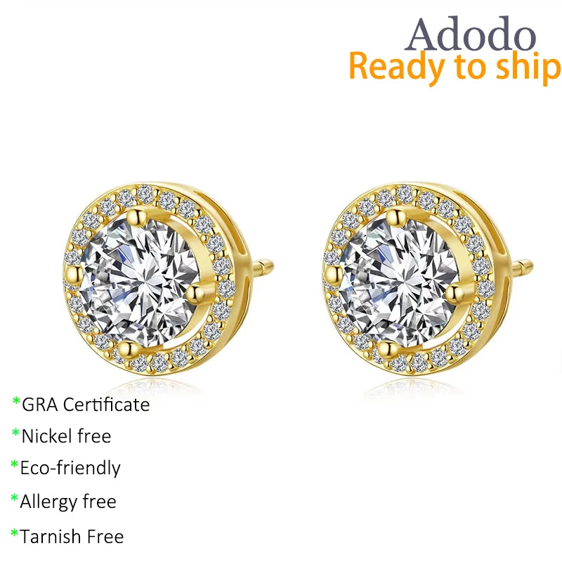 Adodo Factory Ear Jewelry S925 Silver Elegant Round Moissanite Stone Stud Earrings for Women Live-streaming Supply Source MegaBDM