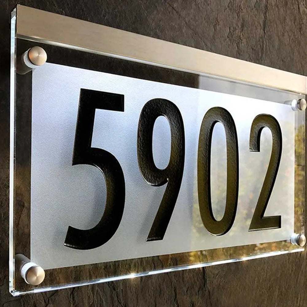 Brand New House Number Plate Transparent Acrylic Sign Door Panel Name Wall Display
