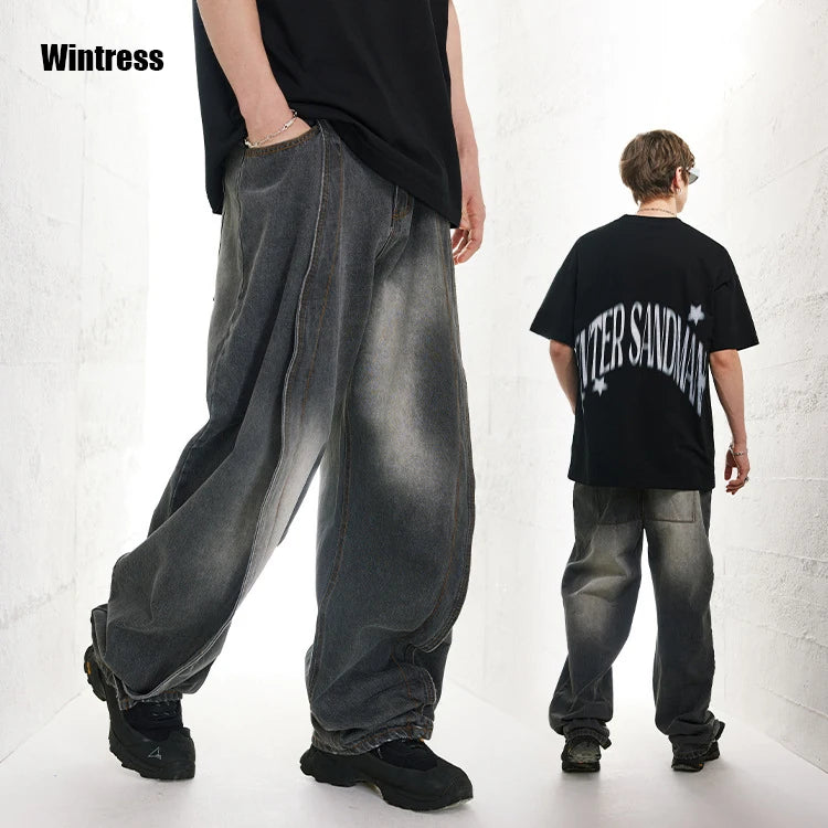 Custom Loose Fit High Waist Vintage Flare Stonewashed Denim Jeans for Men-100% Cotton Streetwear Style