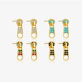 FUAMAY Aretes 925 Silver 18K Gold Plated Geometry Shaped Zipper Pull Earrings Green Black Rainbow Zircon Turquoise Drop Earrings