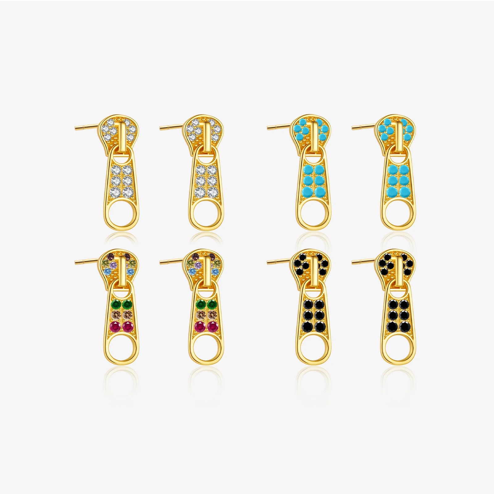 FUAMAY Aretes 925 Silver 18K Gold Plated Geometry Shaped Zipper Pull Earrings Green Black Rainbow Zircon Turquoise Drop Earrings