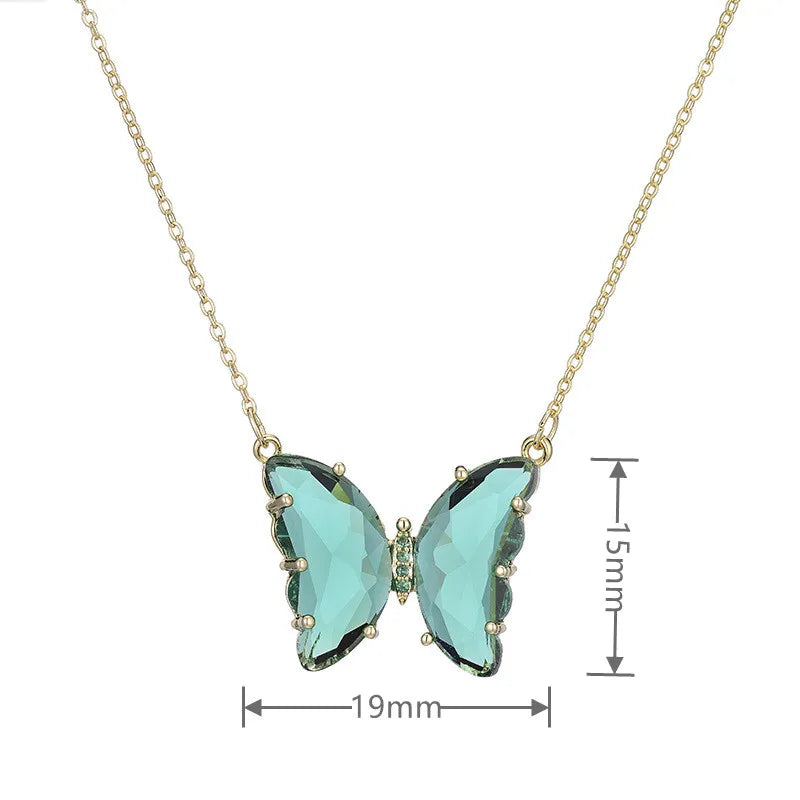 New Trendy Women's Cuban Link Chain Necklace for Spring Summer Party Colorful Butterfly Birthstone Zircon Durable Brass Material
