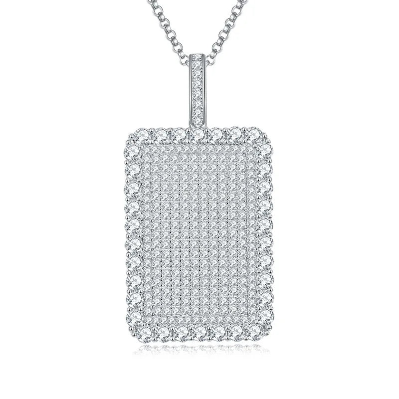 Popular 925 Sterling Silver Pendant Pass Tester Moissanite Fully Iced Out Cluster Dog Tag Pendant