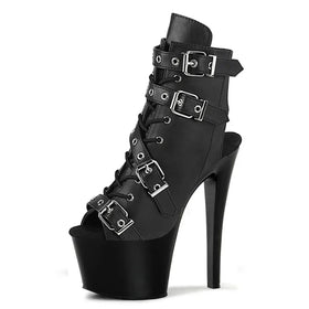 New black 17 cm pole dance model walk show leaky toe big size thin heel short boots Gothic Club platform fashion women's Boots