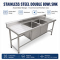 Commercial Stainless Steel 2 Compartment Sink Double Bowl Wash Table for Hotel Restaurant Kitchen Equipment