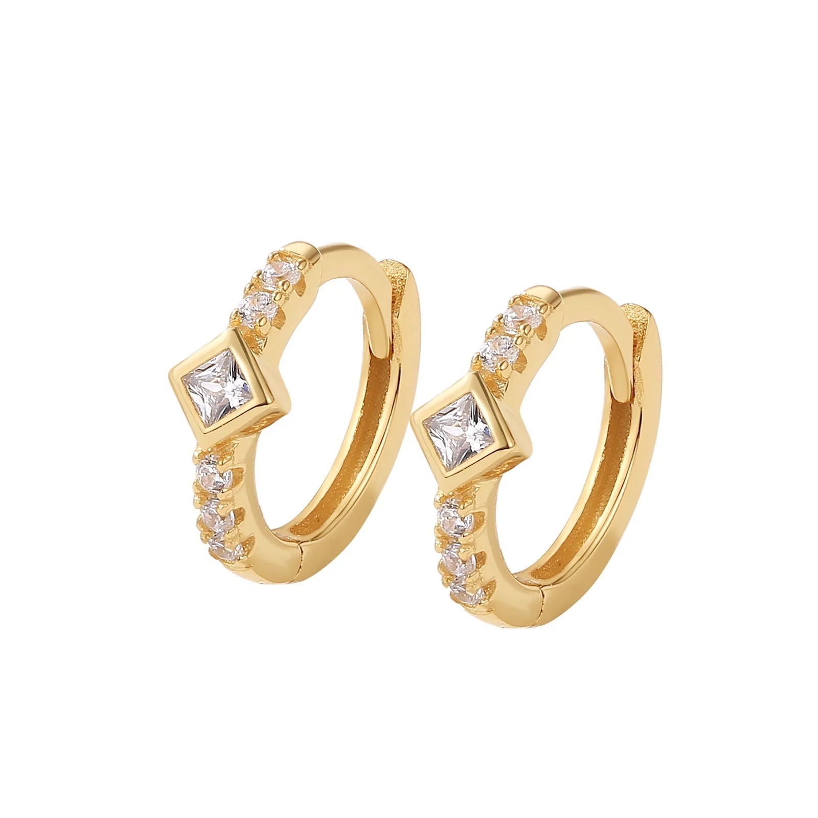 Nagosa Minimalist Jewelry 925 Sterling Silver Gold Vermeil Cubic Zirconia Huggie Hoop Earrings