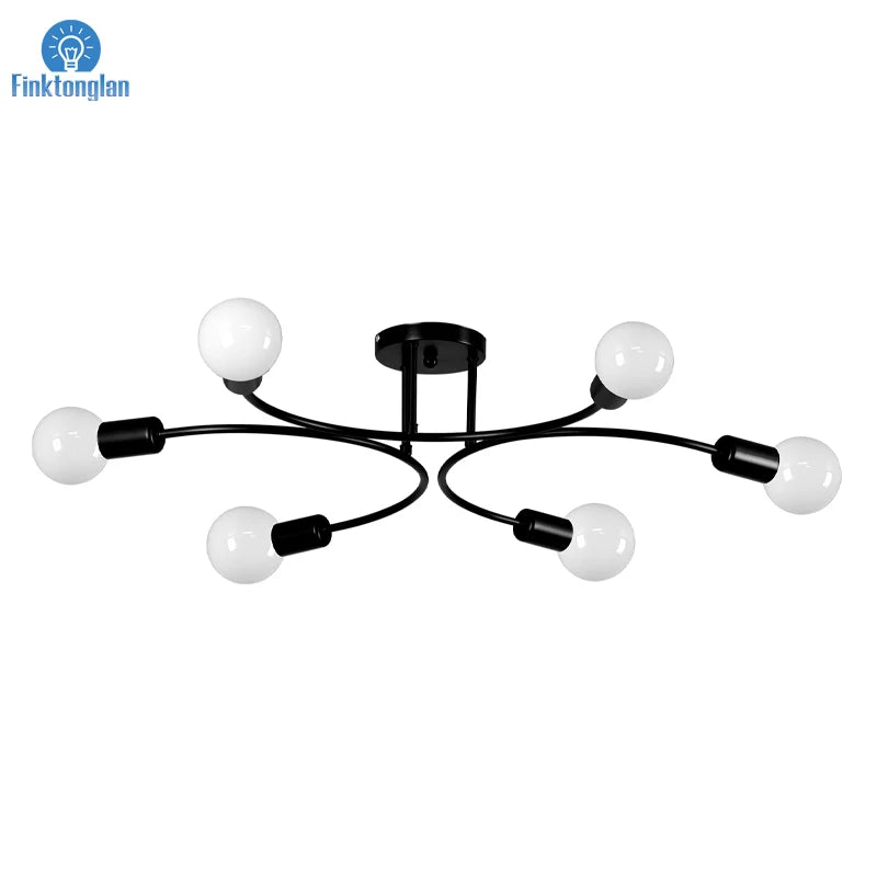 Modern Luxury U-Shape LED Ceiling Light Fixture Black for High Ceilings with E26 Bulb Small Size Bedroom Lamp Chandelier