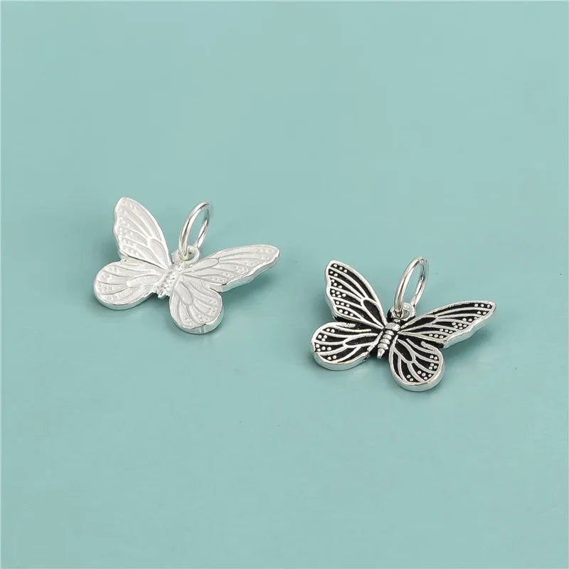 Wholesale Cute 925 Sterling Silver Butterfly Charm Vintage Antique Silver Animals Pendant for Bracelet Necklace Jewelry Making