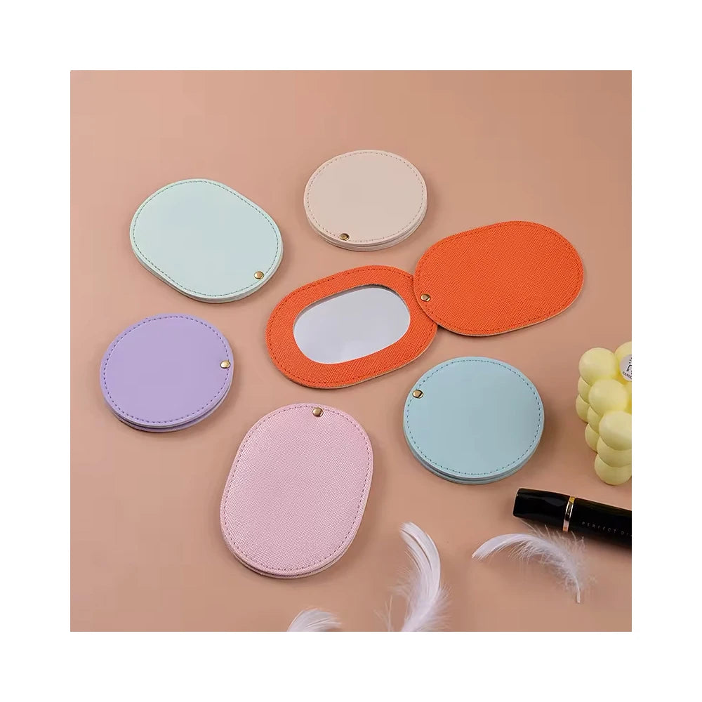 Custom Wholesale Portable Mini Women's Pu Leather Folding Pocket Mirrors With Custom Logo