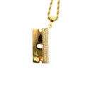 Hip Hop Style Double Side Razor Blade Pendant Necklace Gold Plated Stainless Steel with Zircon for Women Men Buddhism-Inspired