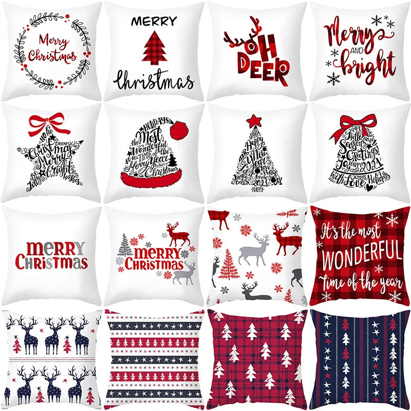 Merry Christmas Pillowcases Santa Claus Cute Printed Pillow Case Sofa Cushion Cover Cases Christmas Decoration for Home 45x45cm