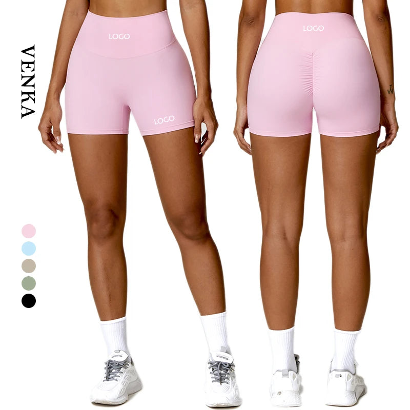 Low MOQ Women Cycling Shorts High Waist Quick Dry Seamless No T Line Butt Lift  Scrunch Butt Gym Running Yoga Shorts Leggings