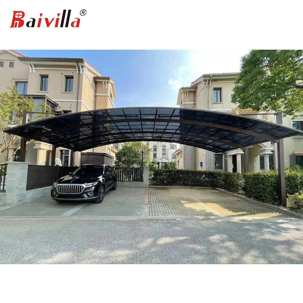 Latest Design Polycarbonate Car Garage Shed with Acrylic Sail Metal Frame for Car Parking Heavy Snow Load Aluminum Awning Canopy