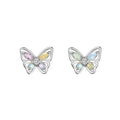 Rainbowking 925 Sterling Silver Zirconia Butterfly Earrings Female Light Luxury Niche Earrings Senior Sense Temperament Earrings