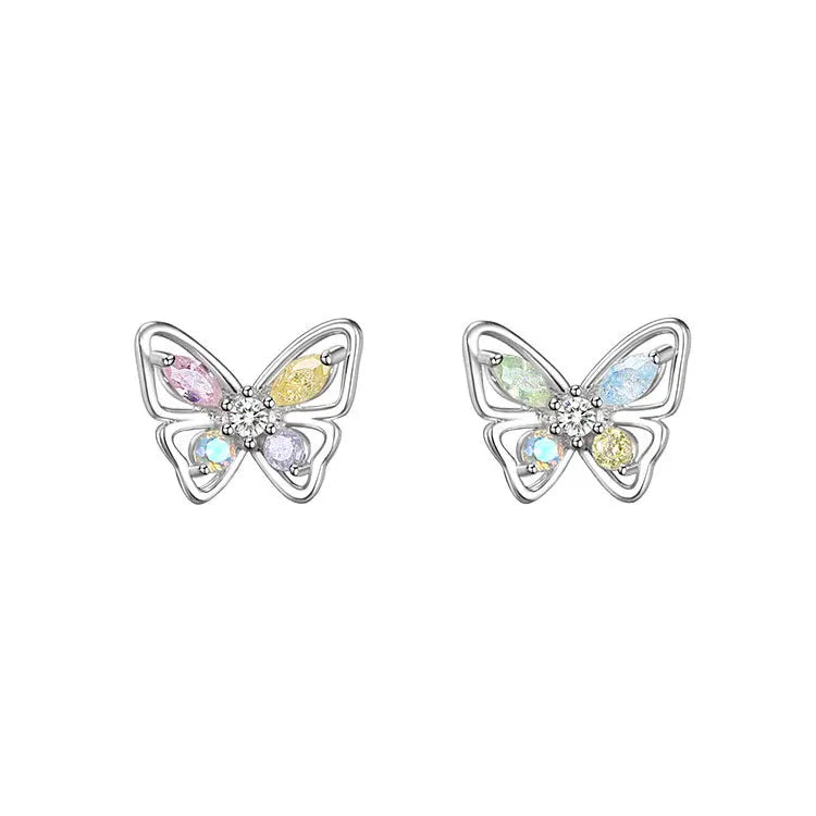 Rainbowking 925 Sterling Silver Zirconia Butterfly Earrings Female Light Luxury Niche Earrings Senior Sense Temperament Earrings