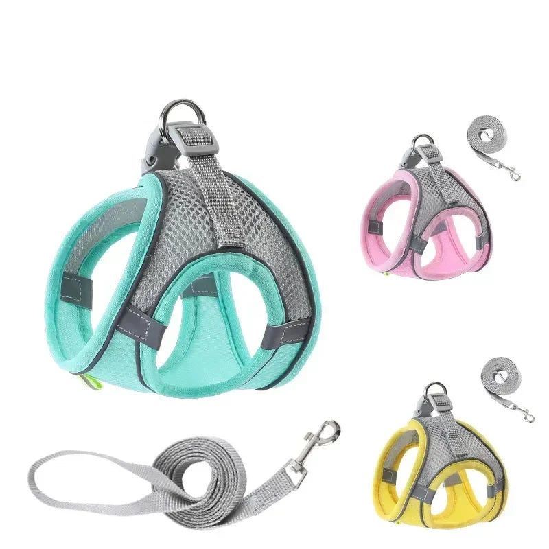 Hot Sale Small Size Reflective Dog Cat Walking Harness  Set Breathable  Pet Supplies Colorful Decoration Sustainable