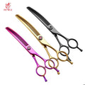 Fenice Professional JP440C Golden/Black/Purple 7.25inch 440c Pet Grooming Chunker&Thinning Scissors for Dog Beauty