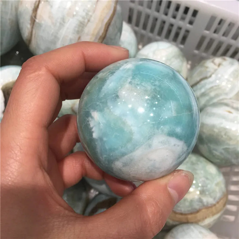 Sphere Blue Aragonite Crystal Ball for Healing Polished Larimar Quartz Natural Eco-friendly Love Feng Shui Art & Collectible 1kg