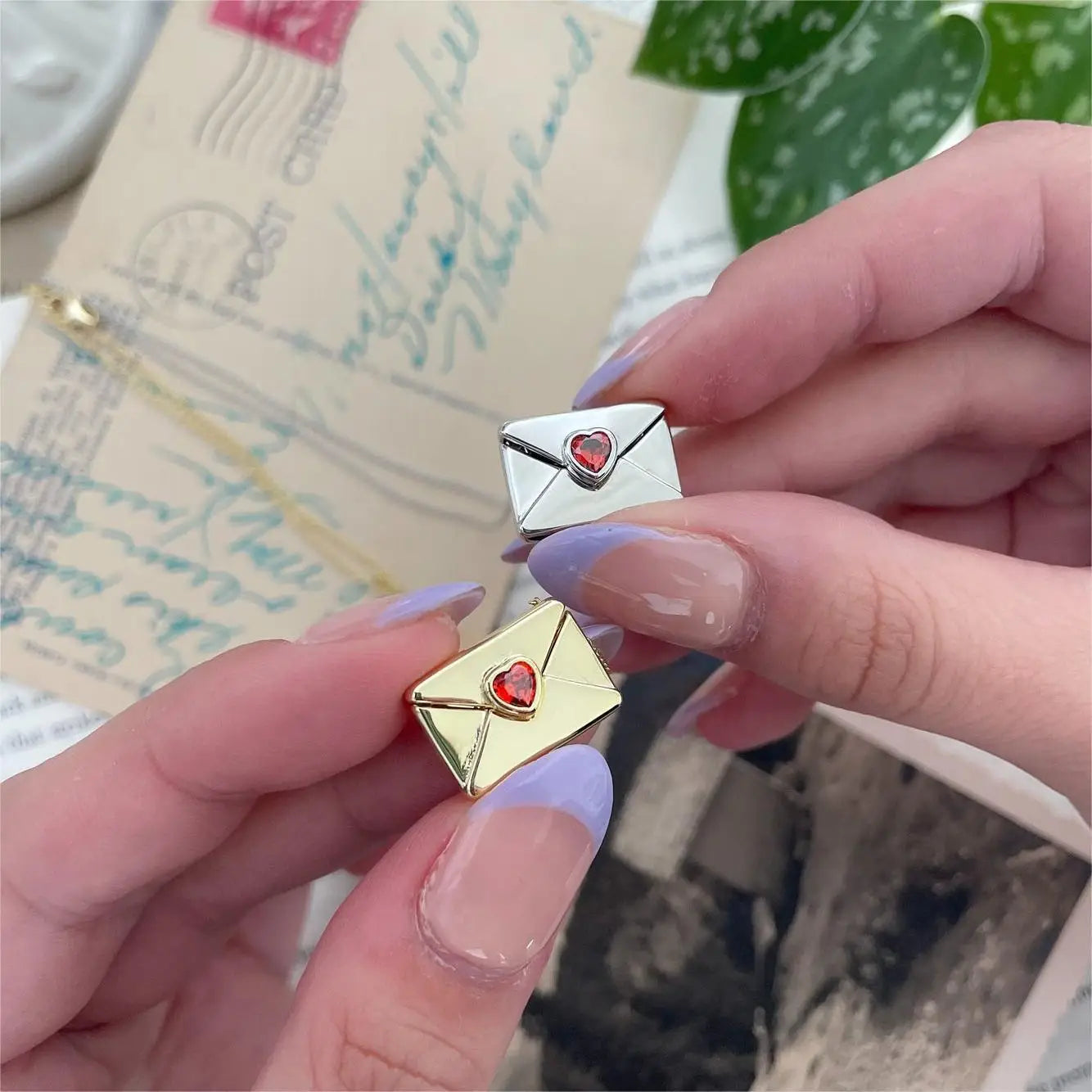 Trendy Necklace Woman Envelope Message I Love You Love Letter Envelope Necklace Heart Crystal Pendant Necklace