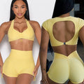 Custom Logo Beauty Back Yoga Bra Short Sleeve Hip Lift Yoga Shorts Leggings Fitness Yoga Set for Women