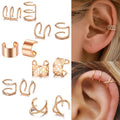 Simple Non Piercing Twisted Cartilage Earrings Hip Hop Gold U Shaped Ear Cuff Earrings Punk 12pcs Diamond Clip on Earrings Set