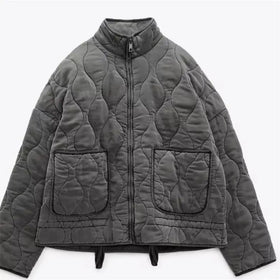 Women 2024 Autumn Stand Collar With Pockets Padded Thin Jacket Long Sleeve Female Outerwear Chic Overshirt