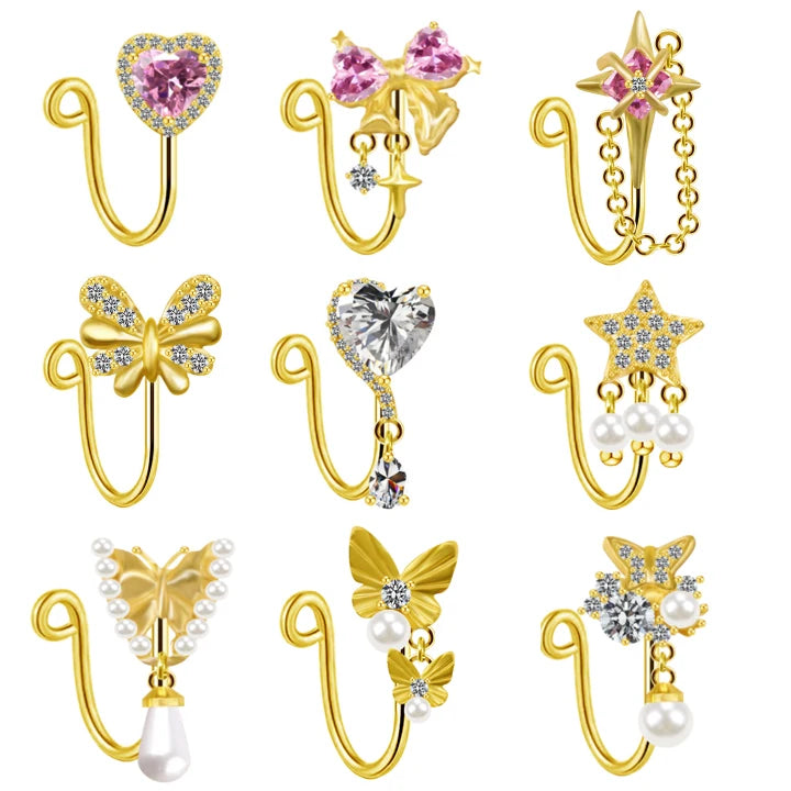 Gaby Boho CZ Dangle Nose Cuff Gold Fake Nose Ring Piercing Wedding Gift-Friendly Body Jewelry for Women Wholesale Fashion