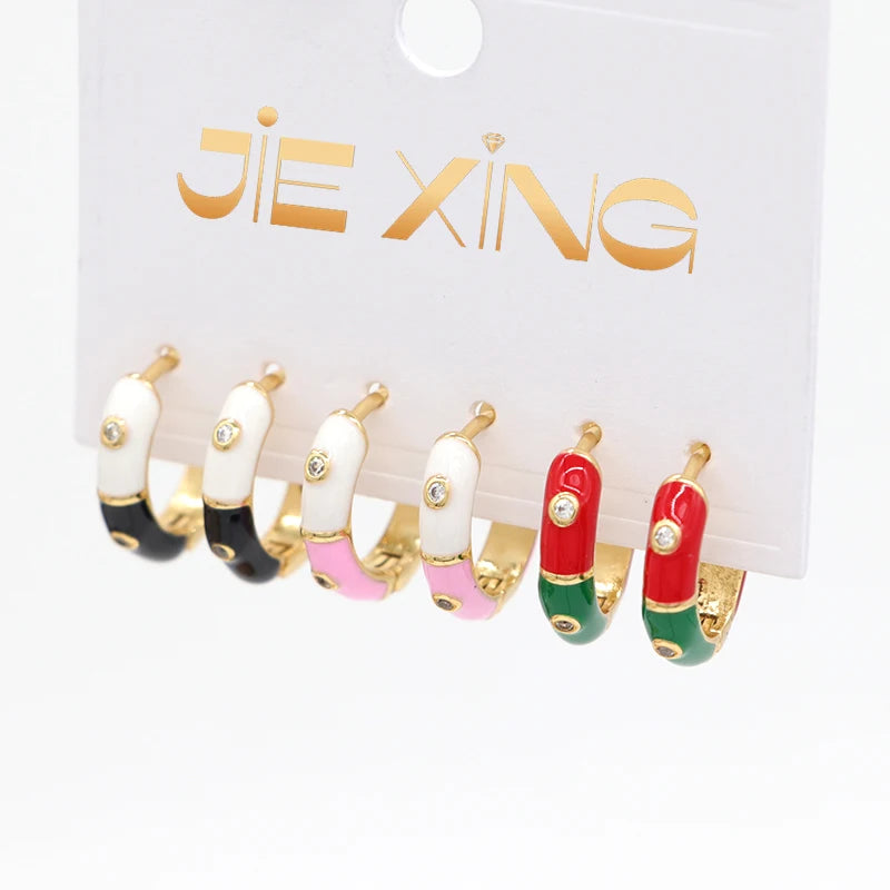 Fashion Trendy Ladies Brass 14K Gold Plated Enamel Hoop Earrings Women Set for Wedding Engagement Party Gift