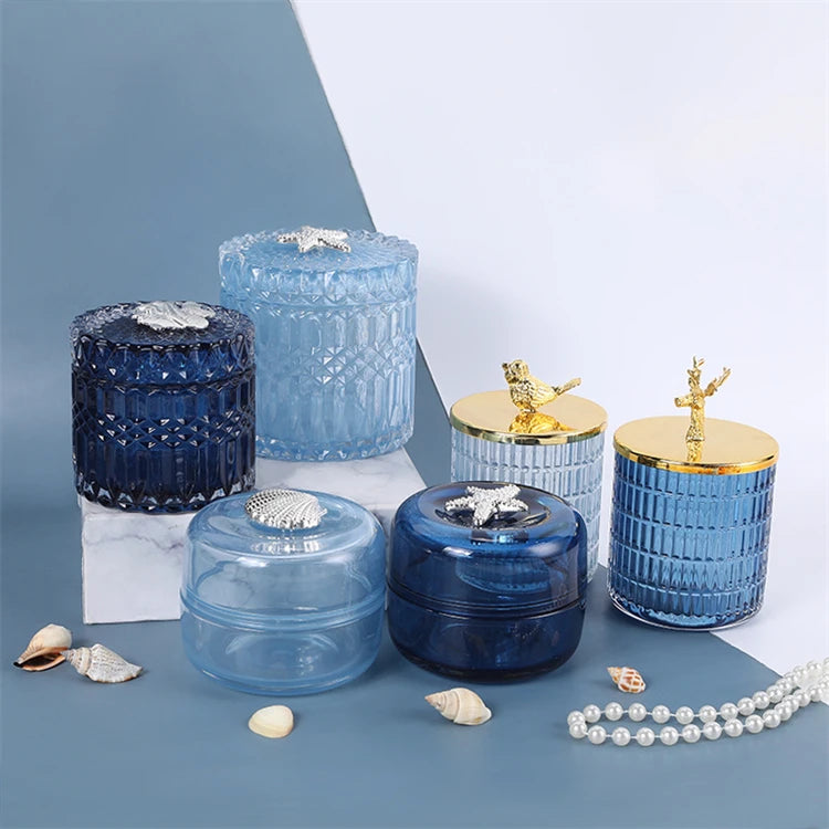 New Products Wholesale Customized Colored Luxury Home Storage Decoration With Gold Lid Jewelry Boxes Glass Candy Jar
