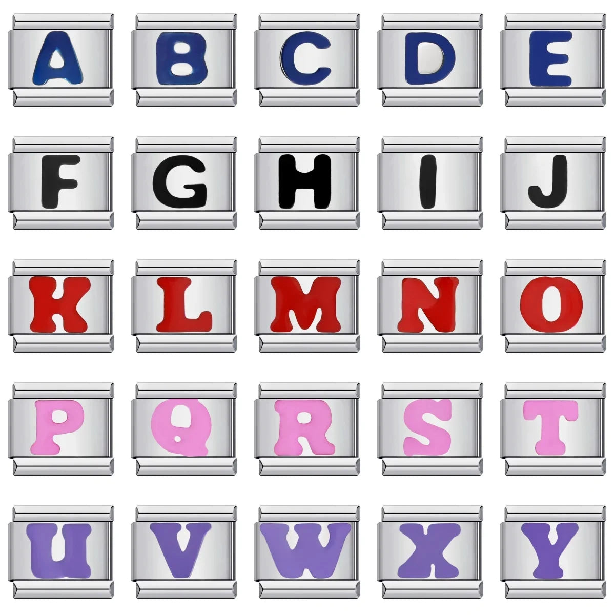 Black Pink Red Purple Blue Glaze 26 English A-Z Letters Charm Italian Links Fit 9mm Bracelet Stainless Steel Jewelry DIY Making
