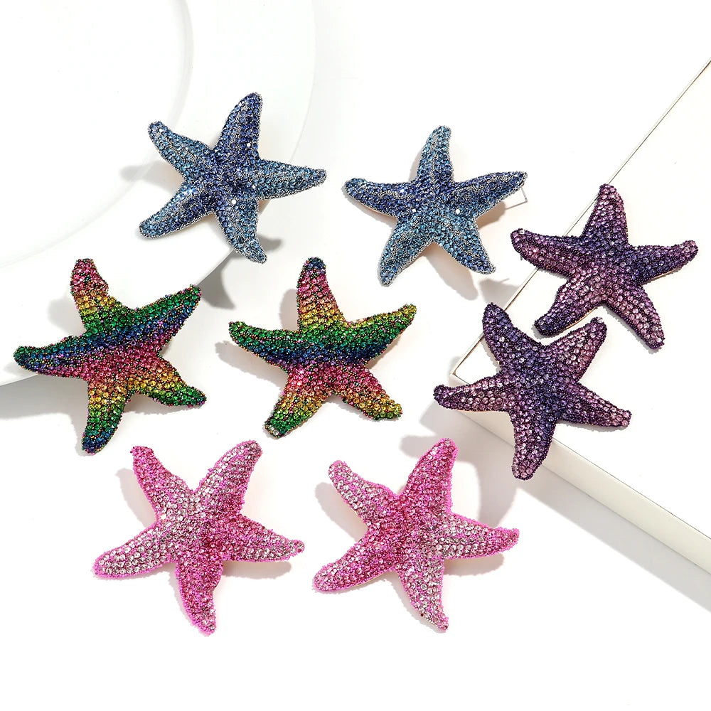 2025 New Personalized Trendy Party Jewelry Statement Earrings Colorful Rhinestone Geometric Starfish Alloy Stud Unisex