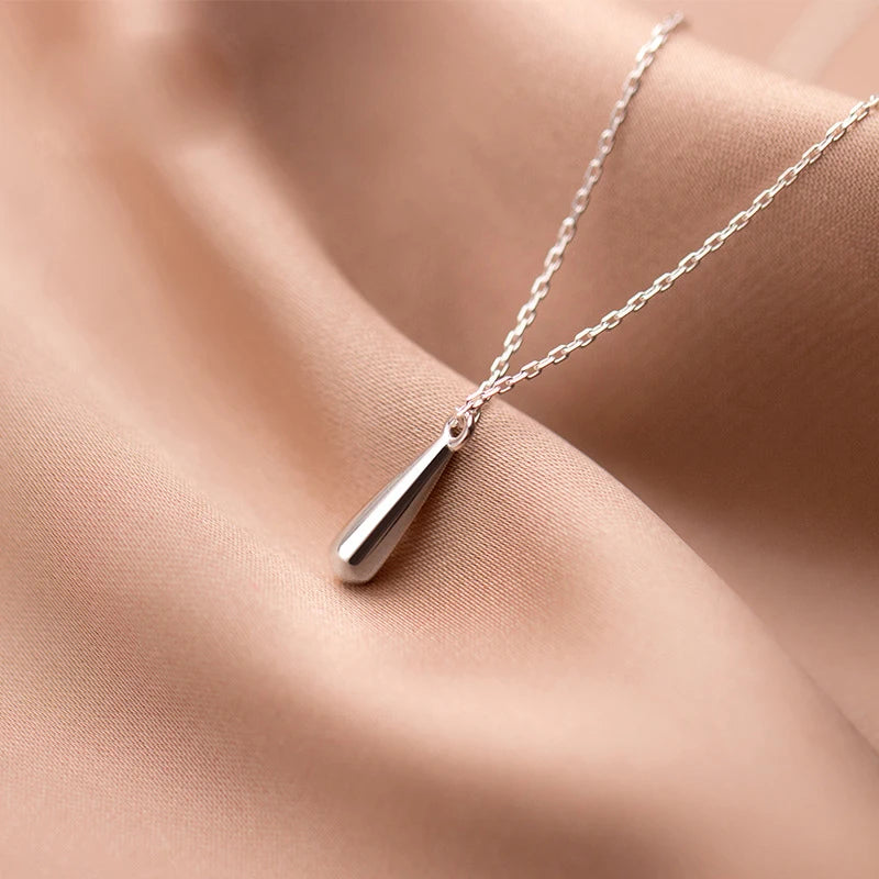 Simple Dainty Teardrop Charm Pendant Necklace  925 Sterling Silver for Women
