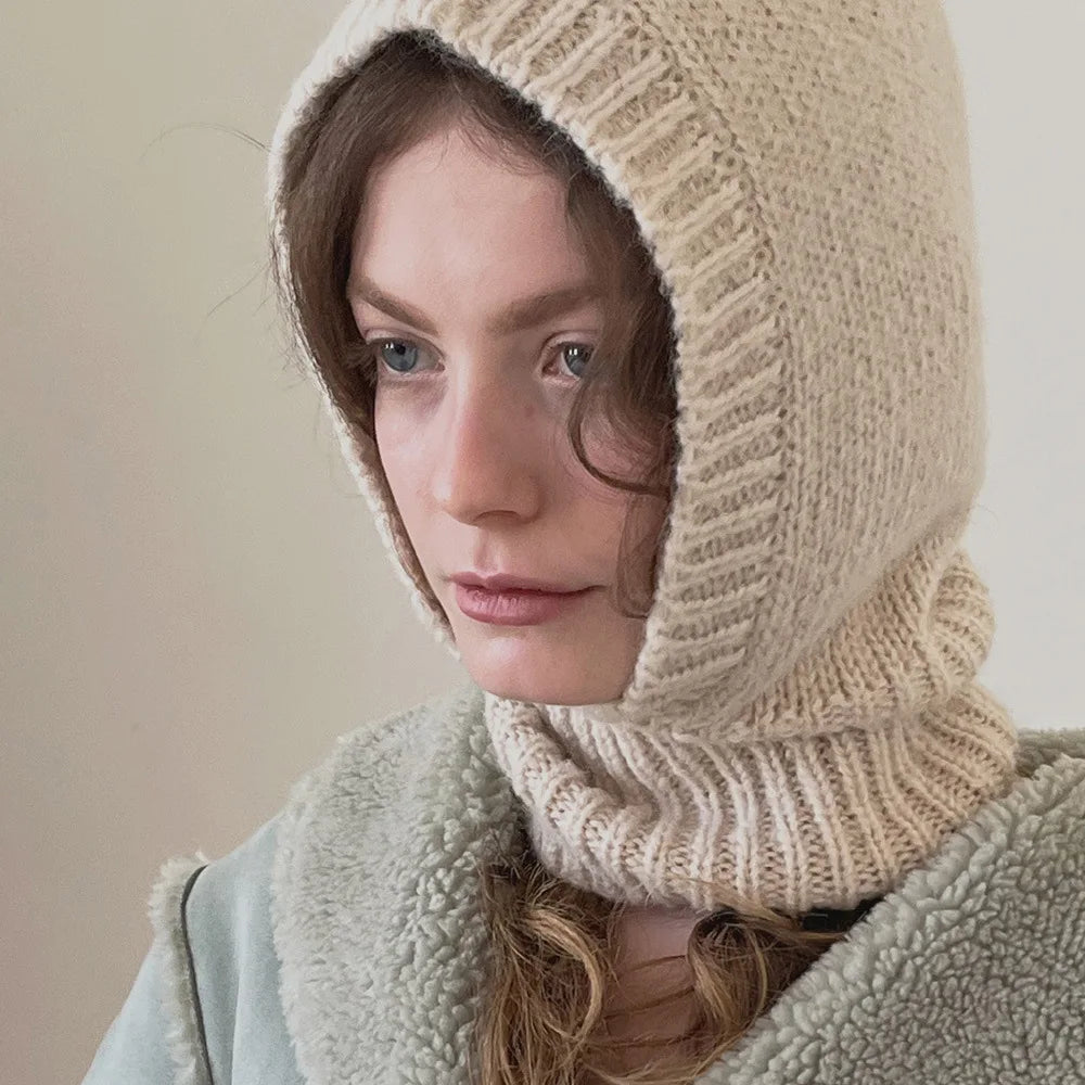 Stylish Christmas Slouchy Knit Chunky Winter Beanie Vegan Warm Face Open Granny Balaclava for Women Bonnet Hat