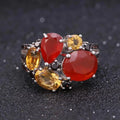 C7645 Abiding Multiple Gemstones Natural Carnelian Red Agate Citrine 925 Silver Sterling Cluster Ring Women Jewelry