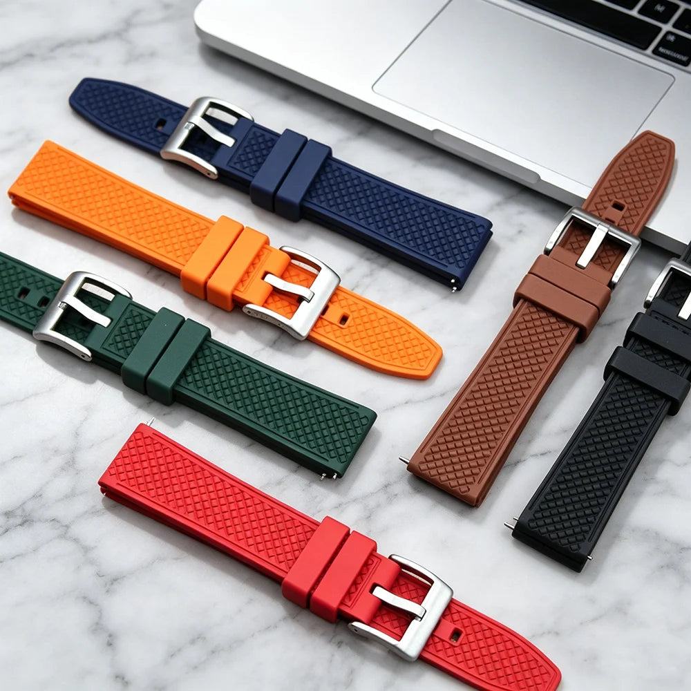 High Grade Sport FKM Rubber Watch Straps 18mm 20mm 22mm Waterproof Quick Release Vulcanized Rubber Watch Bands Replacement