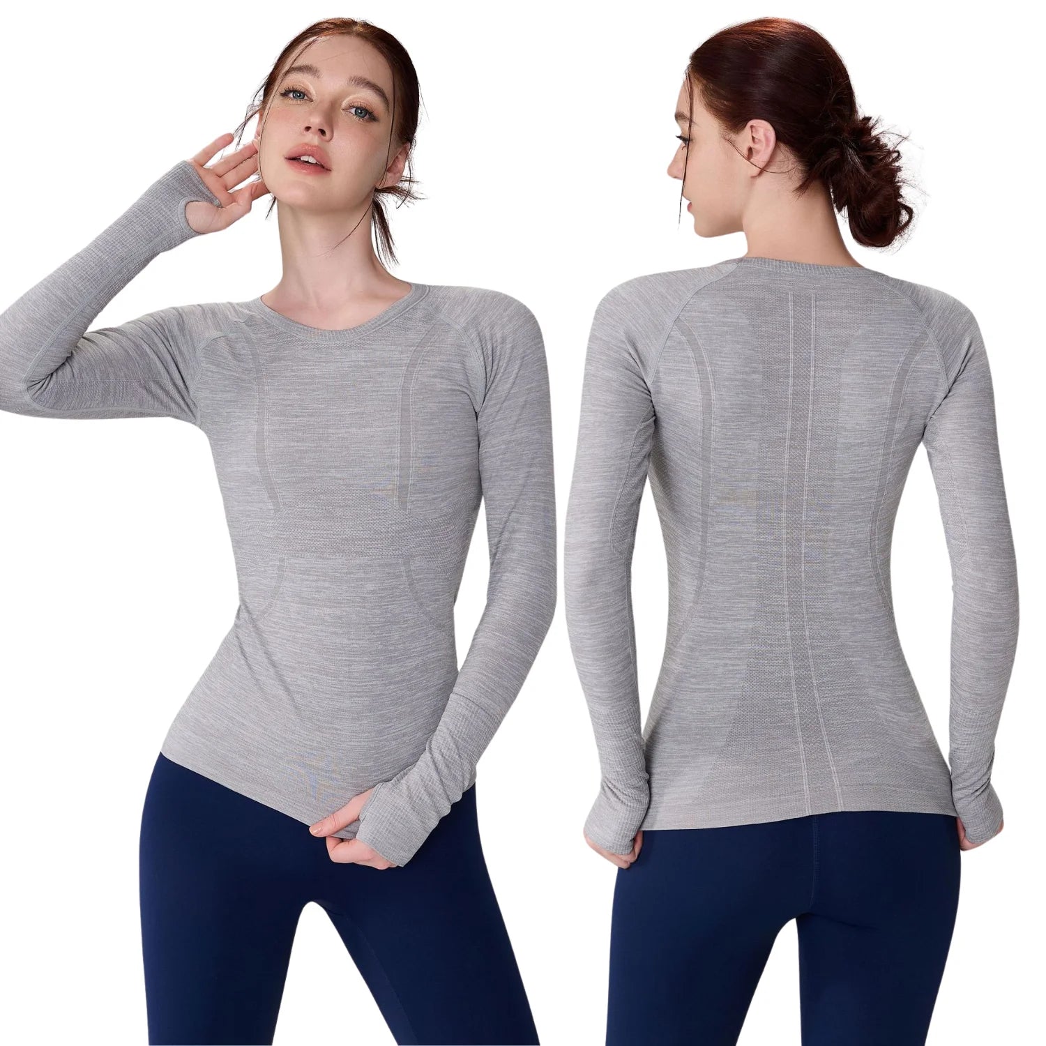 Women's Seamless Long Sleeve Active Top Moisture Wicking Yoga & Running Base Layer with Thumb Holes for Sports Exercise