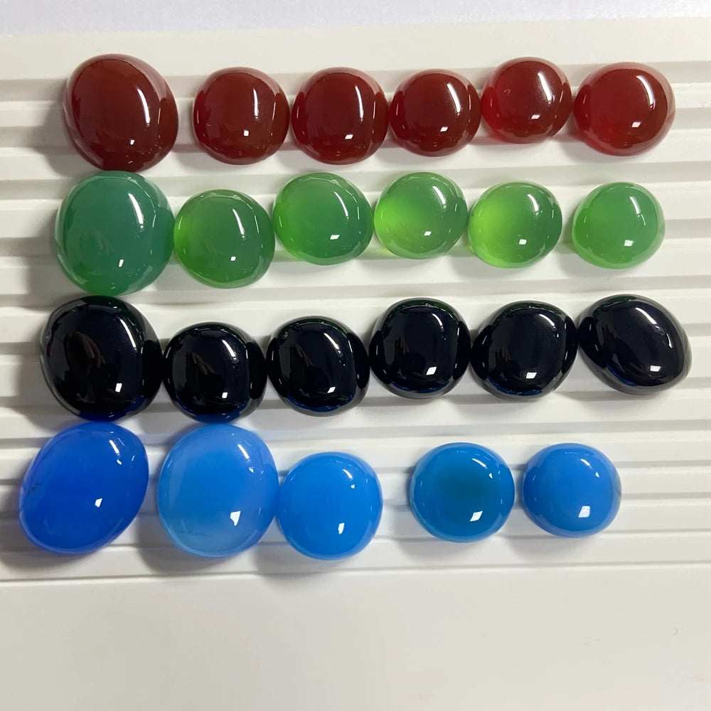 HQ Gems AAA Blue Red Chalcedony Natural Agate Black Onyx  Flatback  Cabochon Chalcedony Loose Stone
