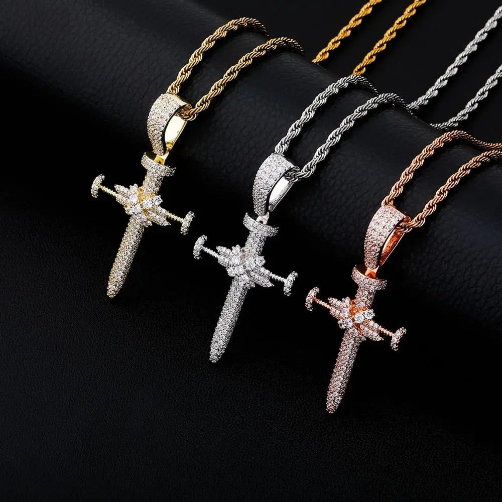 New Hip Hop Cross Charm Necklace Micro Pave 3A+ Cubic Zirconia Rope Chain Iced Out Women Men Fashion Bling Bling Pendant Jewelry