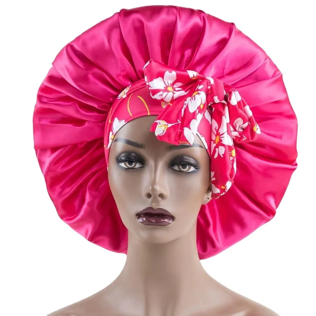Satin Bonnet Silk Sleep Cap Wide Brim Hair Bonnets for Women Stretchy Tie Band Hair Cap for Curly Hair