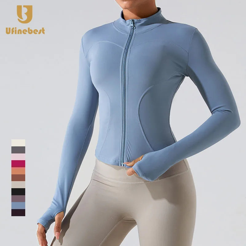Women's Yoga Jacket Quick-Dry Slimming Sports Top Zipper Front Logo for Running Fitness Jackets
