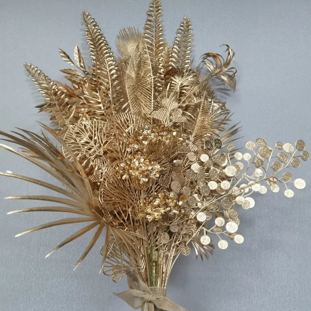 Small Gold Simulation Flower Spray for Wall Decor-Wedding Party or Christmas-Home Artificial Flowers Accessories