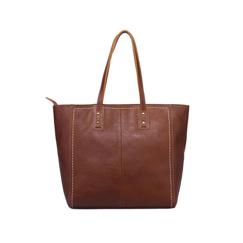 Women's Large Capacity Shoulder Tote Bags  Ladies Vintage Genuine Leather Handbags Leather Shopping Bag