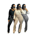 Women's Casual Two-Piece Set Knitting Twisted Stripe Sweatshirt with Stand Collar Hood and Flared Pants for Spring Sports Wear