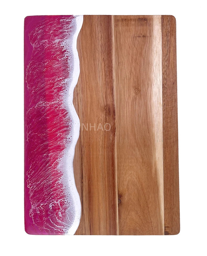 Hot Sale Wood Cutting Board with Ocean Wave Pattern Resin Charcuterie Board for Cheese Serving