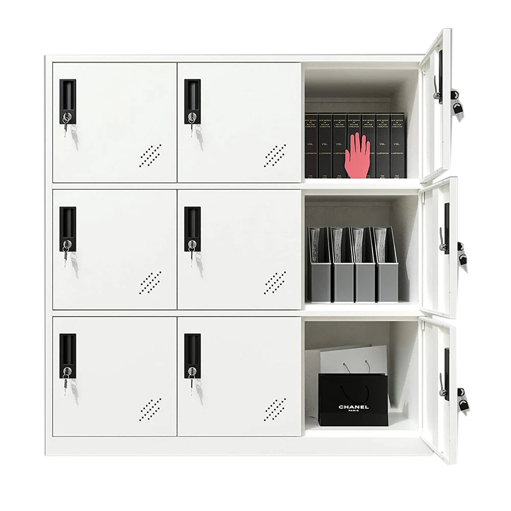 9 Door White Steel Storage Lockers Home Modern Metal Cabinets