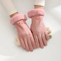 Women Winter Warm Suede Leather Gloves Fleece Lined Touch Screen Driving Gloves