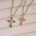 NZ1487 Stainless Steel Chain 18K Gold Diamond Chic Cubic Zirconia CZ Seed Pearl Beaded Cross Necklace Religion Religious Jewelry
