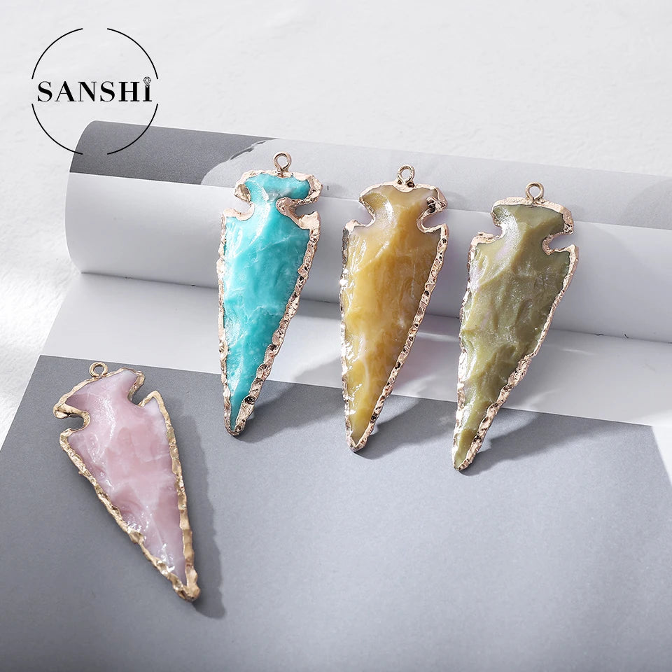 Acrylic Crystal Quartz Glass  Electroplated Pendant Gold Plated Cheap Arrowhead Charm Pendant Women Jewelry