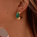 18k Gold Color Waterproof Jewelry Natural Stone Statement Stainless Steel Stud Earrings for Women